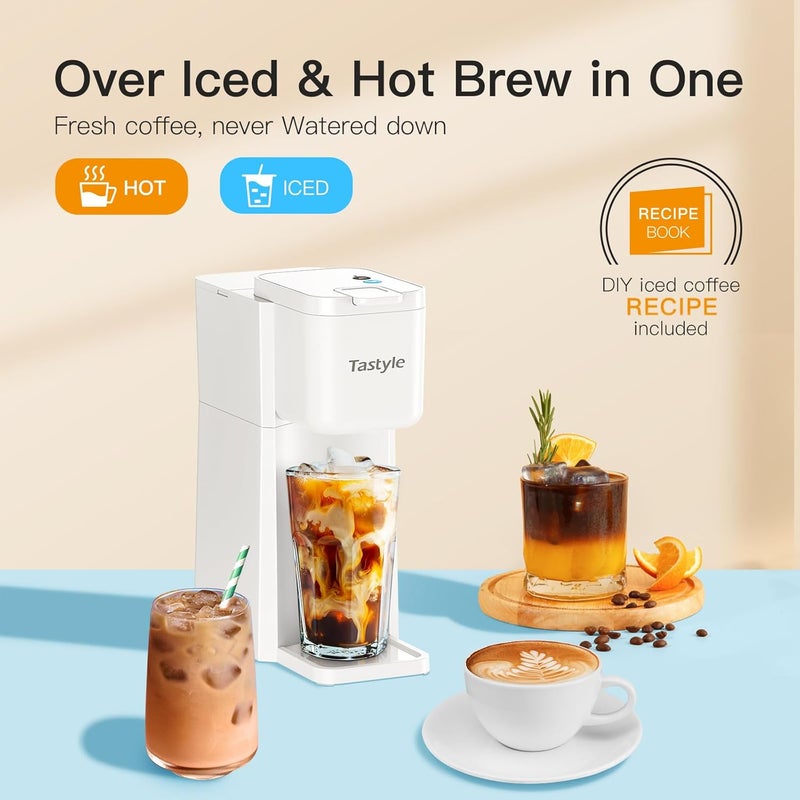 Tastyle Mini Hot and Iced Coffee Maker Single Serve, for K Cup and Ground, 6 to 14 Oz Brew Sizes, with Recipe Book, for Home, Travel, RV, Office and Dorm, Pearl White - Image 2